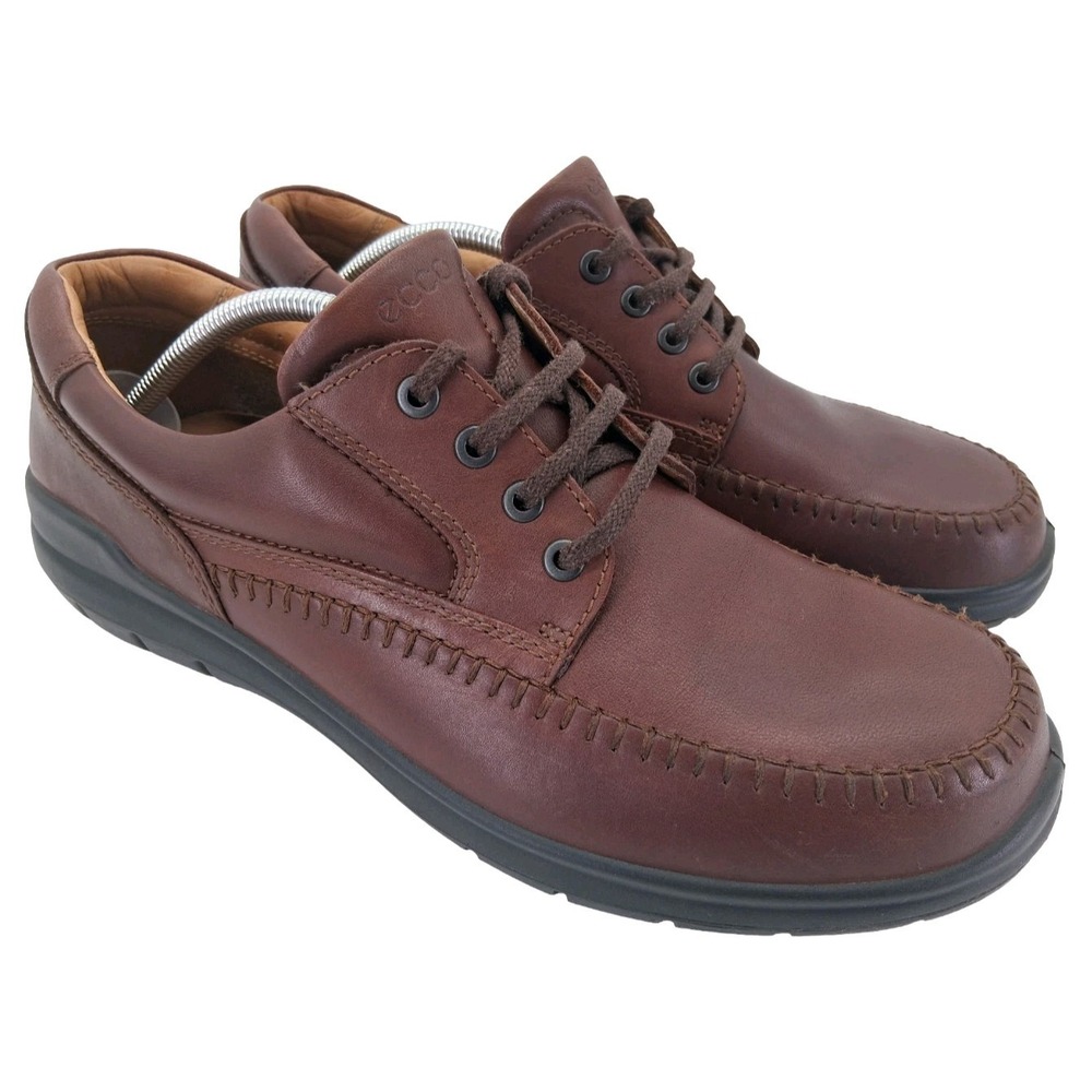 ECCO Leather Moc Toe Shoes Mens Size 12 Brown Casual Comfort Walking Lace Up